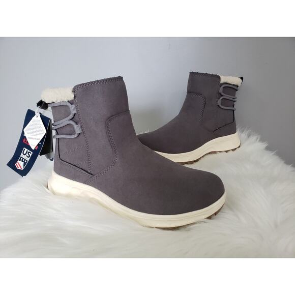 NEW WARM Size 6 Khombu Water Repellent Ankle Boots Sarah Grey‎ Size 6 Sherpa - Picture 1 of 4